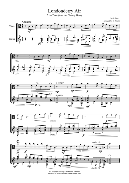 Londonderry Air for viola and guitar (arr. K. Krantz)