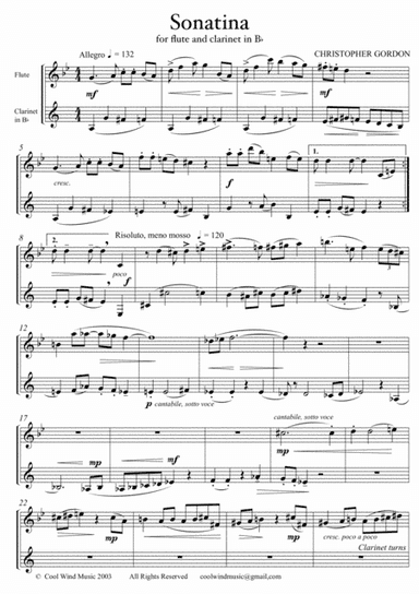 Sonatina (for Flute or Oboe and Clarinet in B flat)