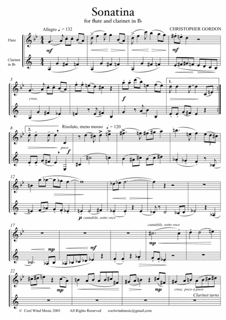Sonatina (for Flute or Oboe and Clarinet in B flat)
