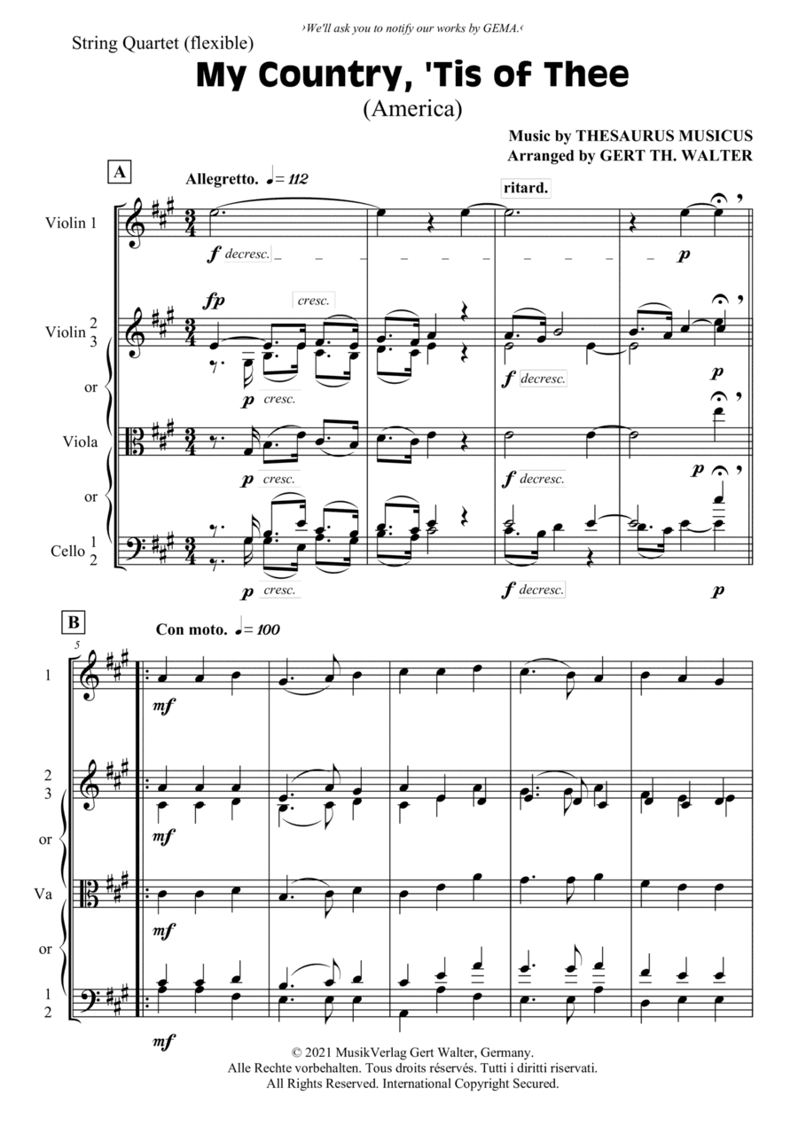 My Country, 'Tis Of Thee (America) (arr. Gert Th. Walter)