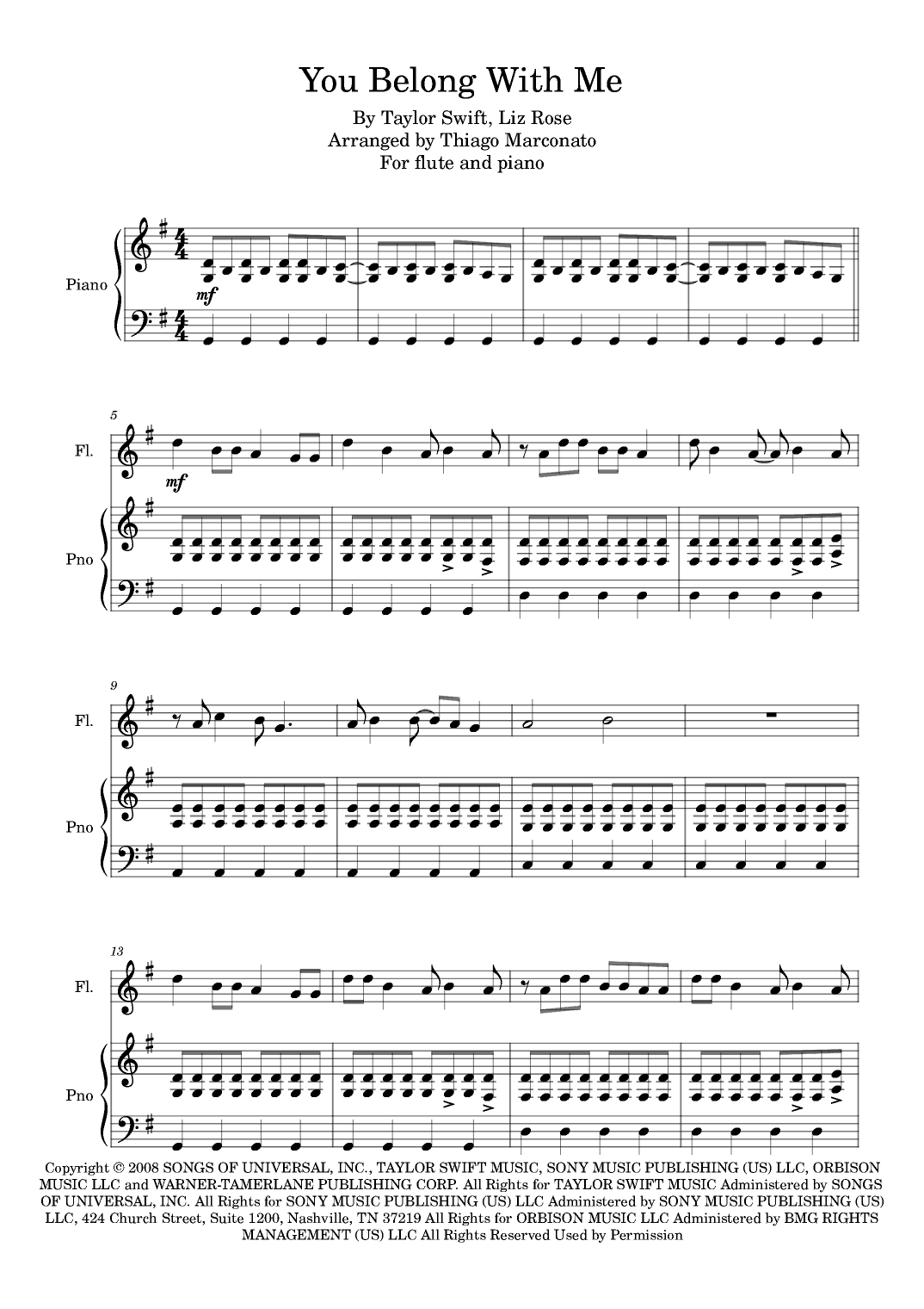 You Belong With Me (arr. Thiago Marconato)