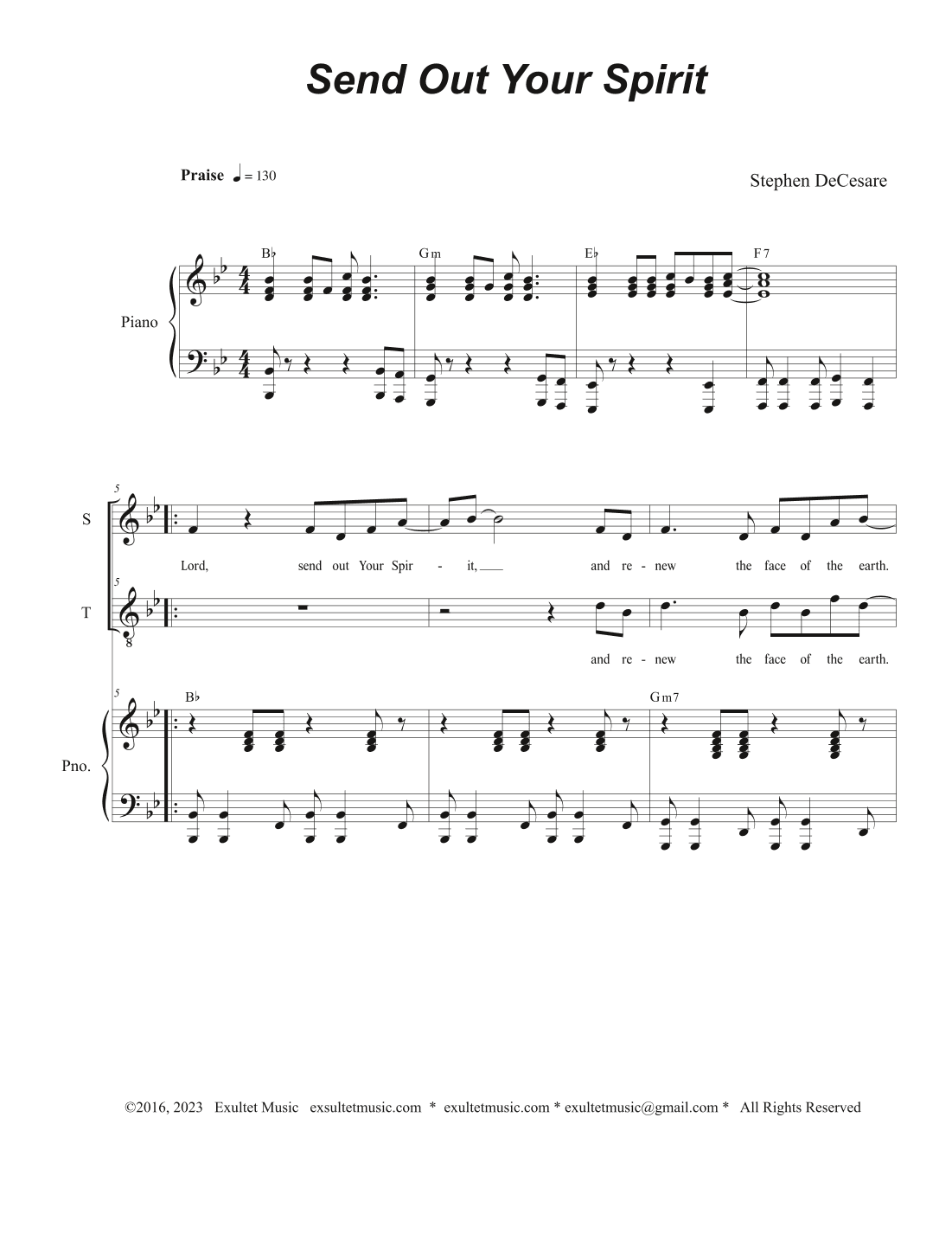 Send Out Your Spirit (2-part choir - (Soprano and Tenor)