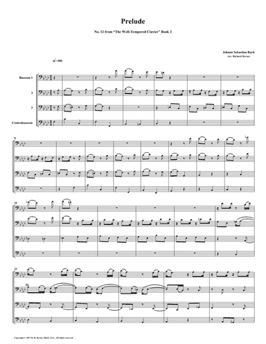 Prelude 12 from Well-Tempered Clavier, Book 2 (Bassoon Quartet) (arr. Richard Byrnes)