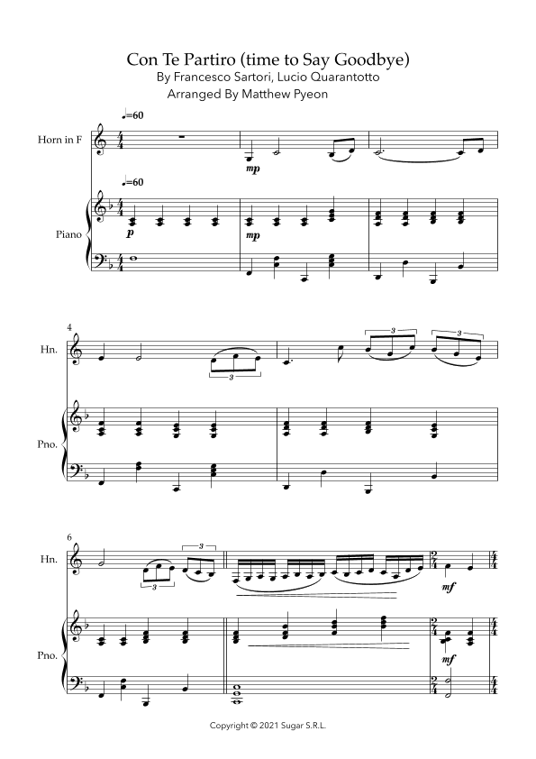 Con Te Partiro (time To Say Goodbye) (arr. Matthew pyeon)