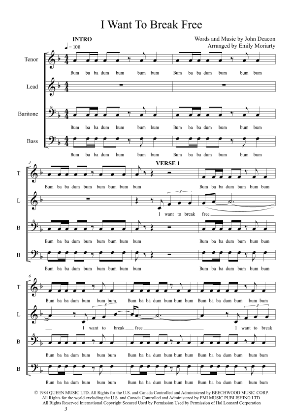 I Want To Break Free (arr. Emily Maree Moriarty)