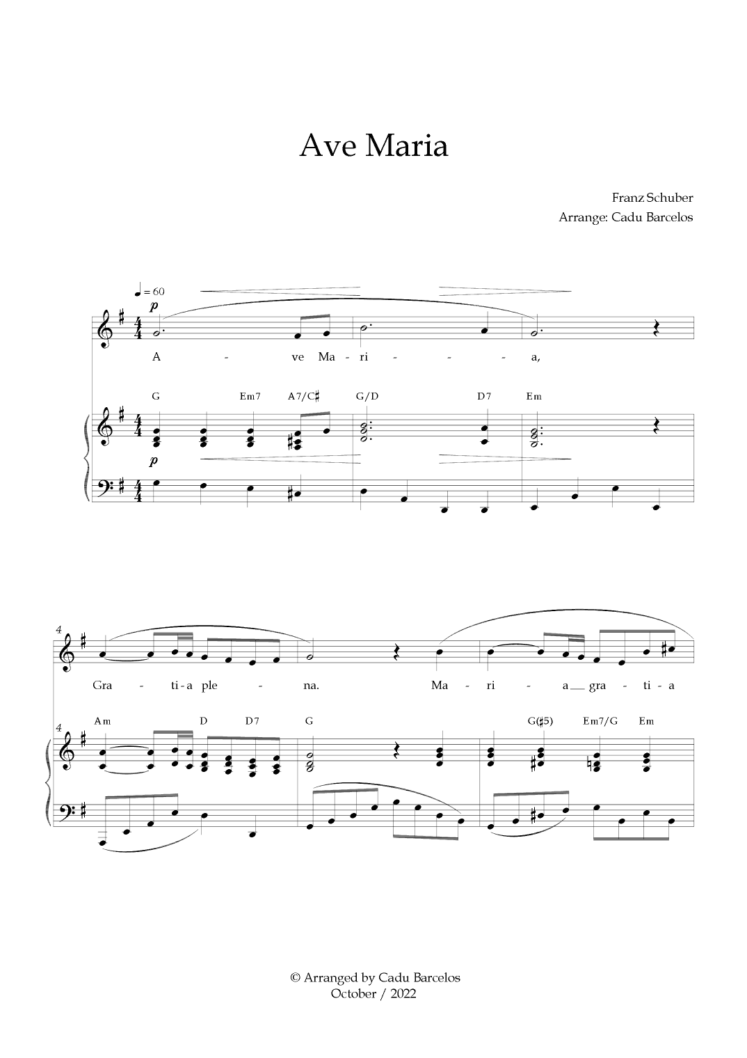 Ave Maria - Schubert G Major Chords (arr. Cadu Barcelos)