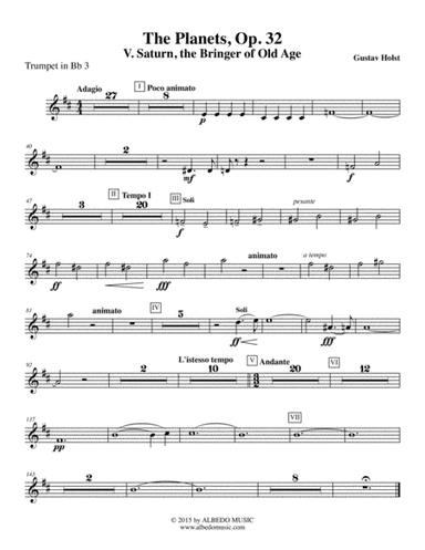 Holst The Planets, V. Saturn, the Bringer of Old Age - Trumpet in Bb 3 (Transposed Part), Op. 32 (arr. Doug Clyde)