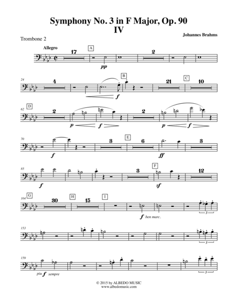 Brahms Symphony No. 3, Movement IV - Trombone in Bass Clef 2 (Transposed Part), Op. 90 (arr. Doug Clyde)