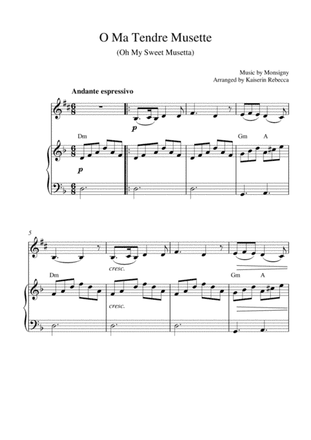 O Ma Tendre Musette (Oh My Sweet Musetta) (alto saxophone solo and piano accompaniment) (arr. Kaiserin Rebecca)