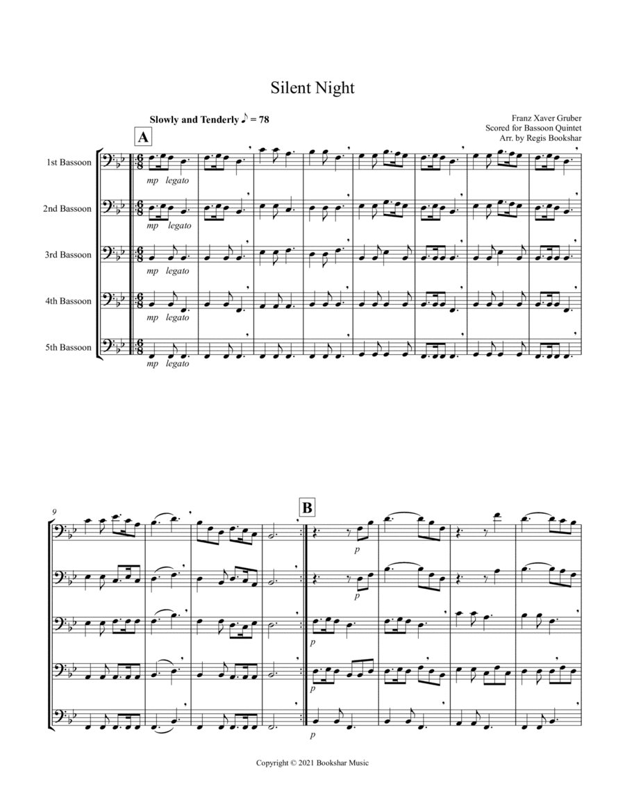 Silent Night (Bb) (Bassoon Quintet) (arr. Regis Bookshar)