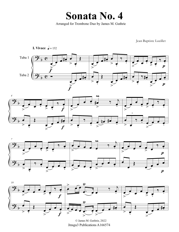 Loeillet: Sonata No. 4 for Tuba Duo (arr. James M. Guthrie)