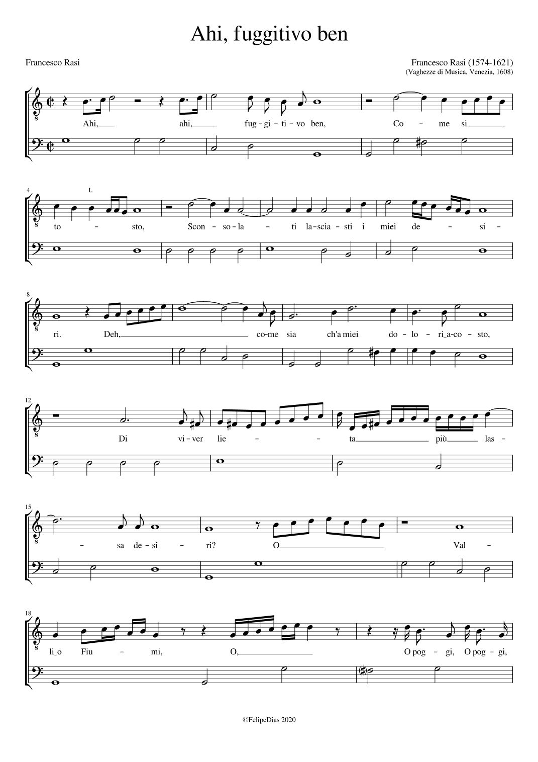 Ahi fuggitivo ben (arr. Early Music Scores)