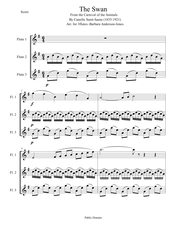 The Swan (from Carnival of the Animals) - Score Only (arr. Barbara Anderson-Jones)
