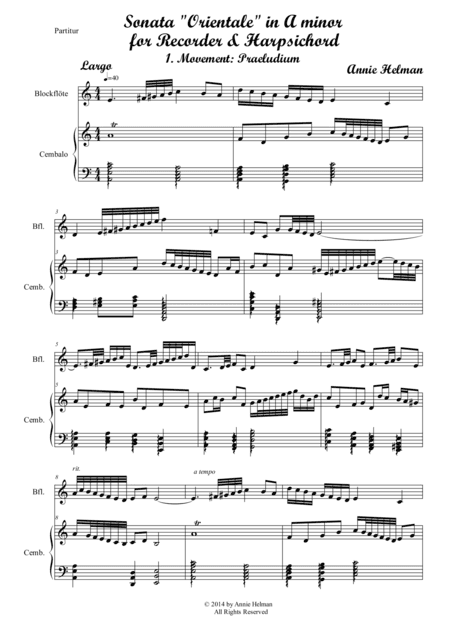 Sonata "Orientale" in A minor for Recorder and Piano