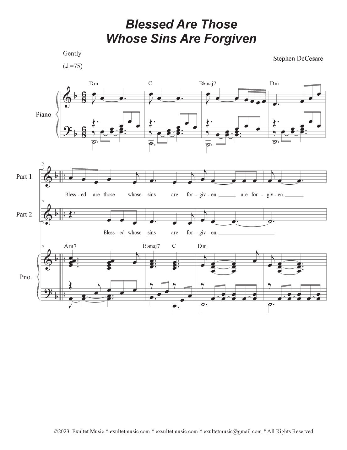 Blessed Are Those Whose Sins Are Forgiven (2-part choir)