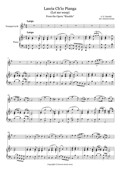 Lascia Ch'io Pianga (Let me Weep) from the Opera Rinaldo - for Bb Trumpet and Piano (arr. Gerson Arrais)
