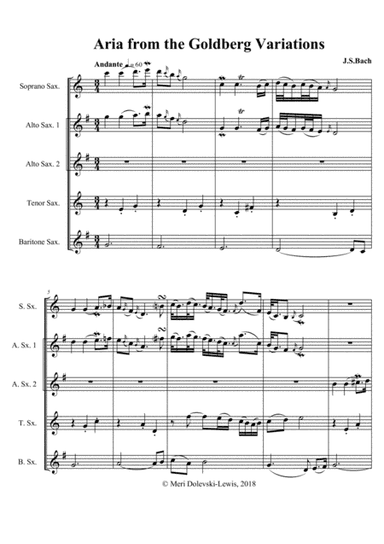 Aria from the Goldberg Variations: for sax quartet SATB or AATB (arr. Meri Dolevski)