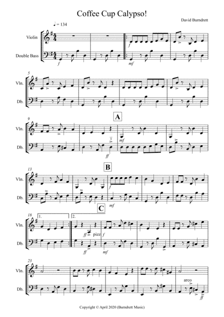 Coffee Cup Calypso! for Violin and Double Bass