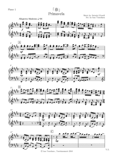 "Primavela (JAZZ)" for 2 Pianos, Score and Parts, (arr. Isao Tsuruhara)