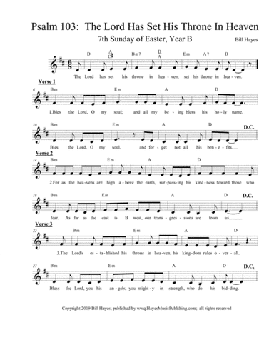Psalm 103:  The Lord Has Set His Throne in Heaven (7th Sunday of Easter, Year B)