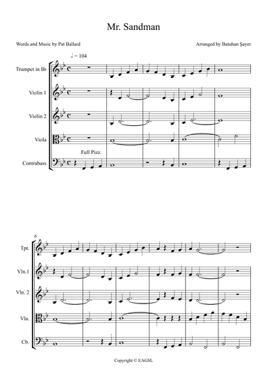 Mister Sandman - Score Only (arr. Batuhan Şayer)