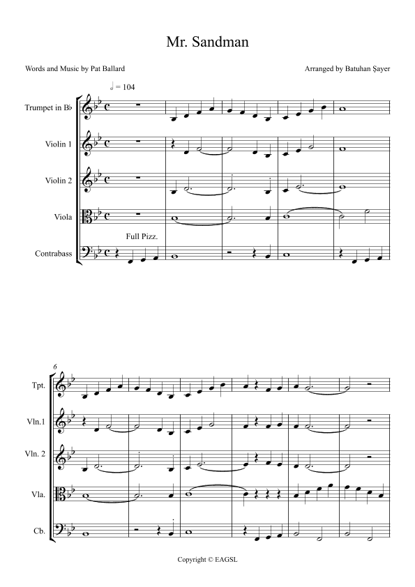 Mister Sandman - Score Only (arr. Batuhan Şayer)