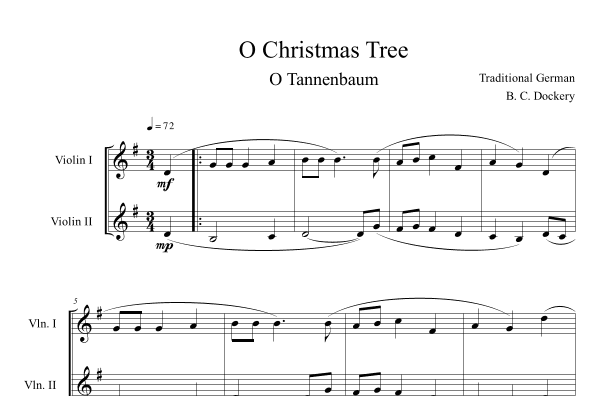 O Christmas Tree (O Tannenbaum) for Violin Duet (arr. B. C. Dockery)