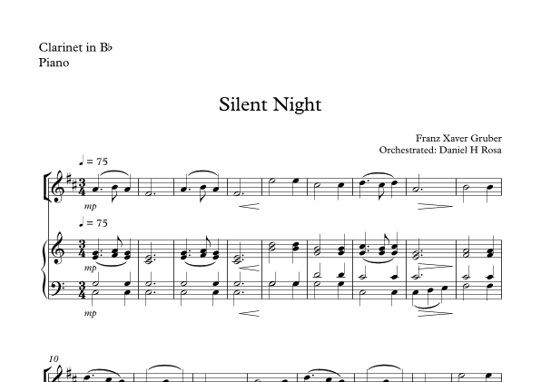Silent Night - Christmas Carol - Bb Clarinet and Piano (arr. Daniel H Rosa)