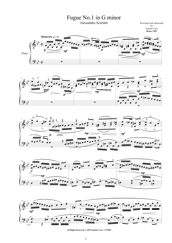 Scarlatti - Fugue No.1 in G minor for Piano (arr. Santino Cara)
