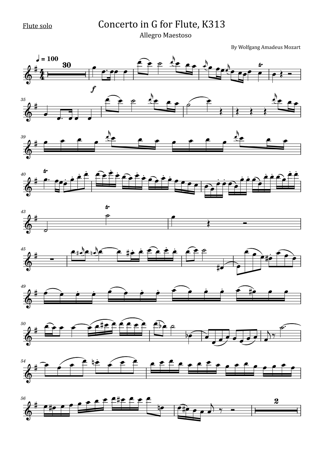 Mozart - Concerto in G for Flute, K.313 Allegro Maestoso - For Flute Solo Original (arr. poon)