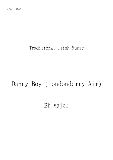 Danny Boy (Londonderry Air) for Violin Duo in Bb major. Early intermediate. (arr. Matheus Araújo)