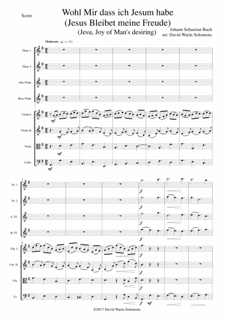 Wohl mir dass ich Jesum habe (Jesu joy of man's desiring) for flute quartet and strings (arr. David Warin Solomons)