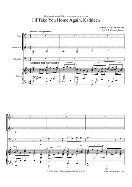 I Will Take you Home Kathleen - Flute, Clarinet, Cello and Piano (arr. Anne Christopherson GRSM ARCM)