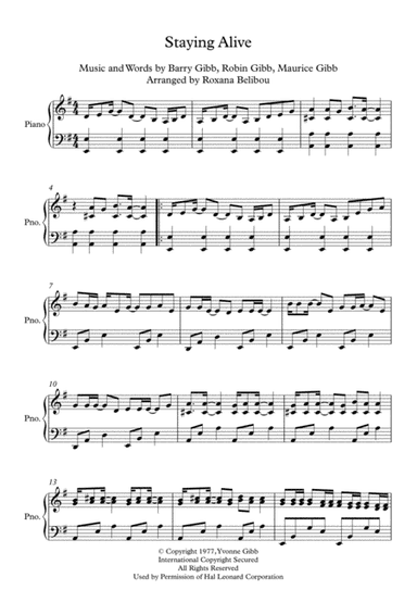 Stayin' Alive  from the Motion Picture SATURDAY NIGHT FEVER (arr. Roxana Belibou)