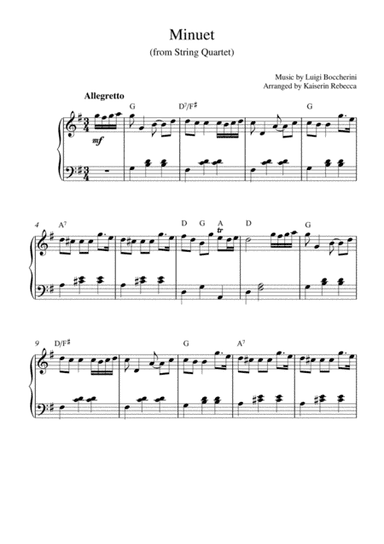 Minuet (from String Quartet) (for piano solo with chords) (arr. Kaiserin Rebecca)
