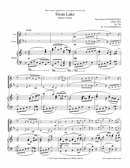 Swan Lake - Odette's Theme - Flute, Clarinet and Piano (arr. Anne L Christopherson GRSM ARCM)