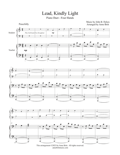Lead, Kindly Light (late elementary student/teacher piano duet) (arr. Anne Britt)