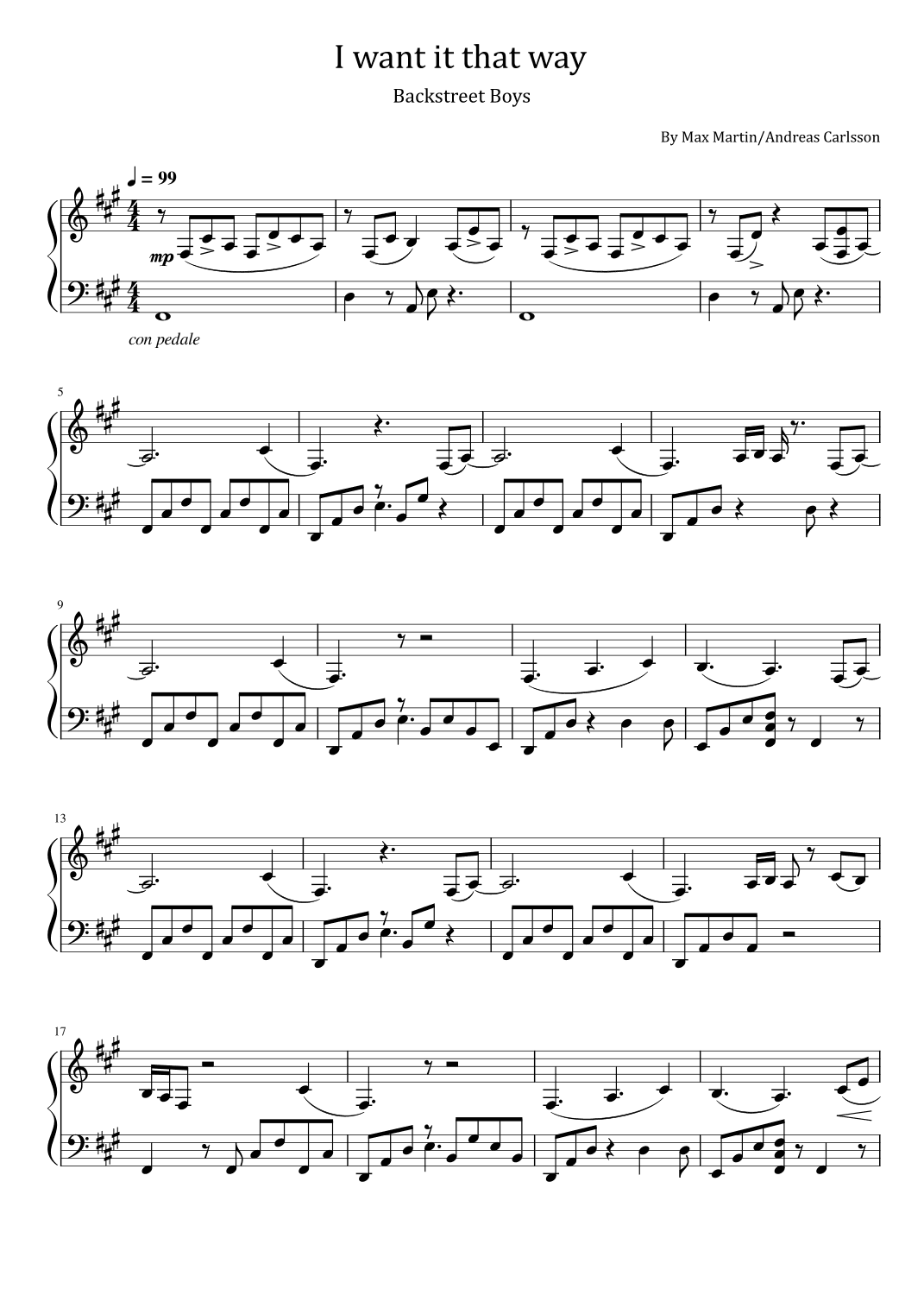 I Want It That Way (arr. poon)