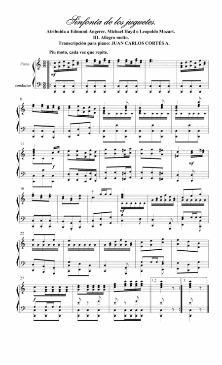 Sinfonía de los juguetes (Toy Symphony) III Movimiento (arr. Juan Carlos Cortés Aguirre)