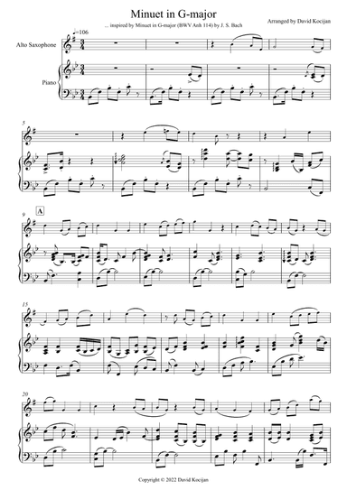 Minuet in G-major - EASY (alto sax & piano) (arr. David Kocijan)