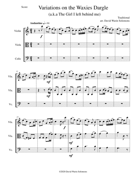 Variations on The Waxies' Dargle (or The girl I left behind me) for string trio (arr. David Warin Solomons)