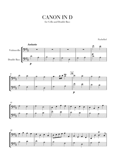 Canon in D for Cello and Double Bass (arr. Cadenza Editions)