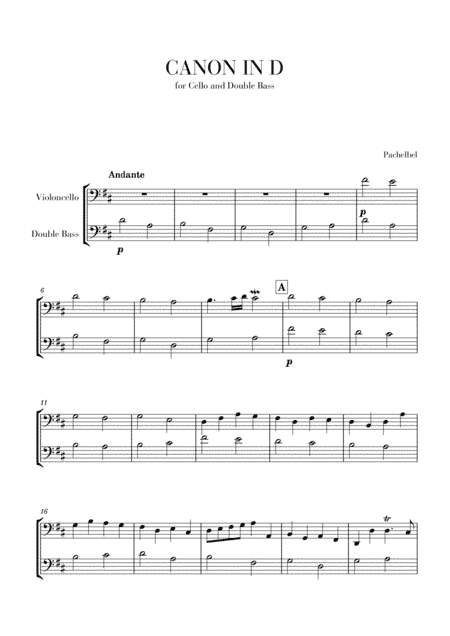 Canon in D for Cello and Double Bass (arr. Cadenza Editions)