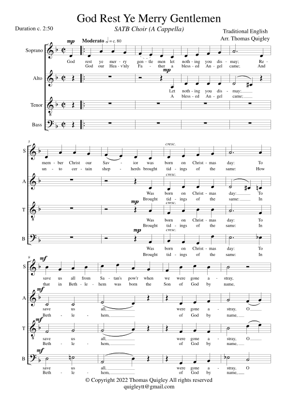 God Rest Ye Merry Gentlemen (SATB A Cappella) (arr. Thomas Quigley)