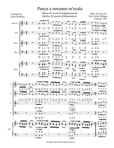 Panya a mwenen m'eyala / Shine O! word of enlightenment (SATB & Acc) (arr. Justin Dimbeng)