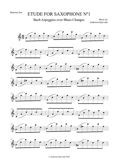 Etude For Saxophone nº1 - Bach Arpeggios Over Blues Changes - Baritone Saxophone