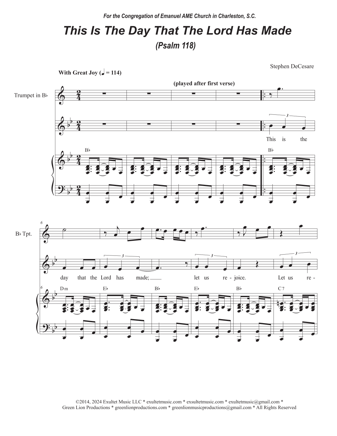 This Is The Day That The Lord Has Made (Psalm 118) (Unison choir)