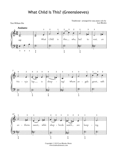 What Child Is This? (Greensleeves) - for Easy Piano solo (arr. Len Rhodes)