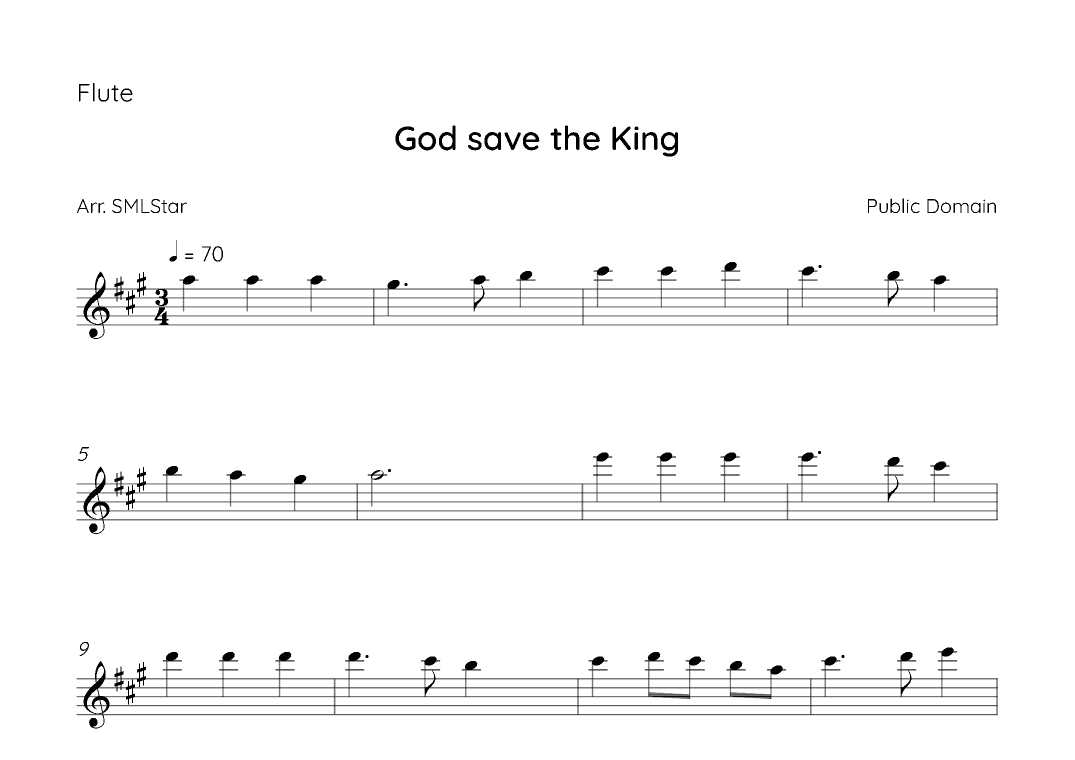 How to make God Save the King on Flute  - God save the King Flute sheet music -  sheet music (arr. SMLStar)