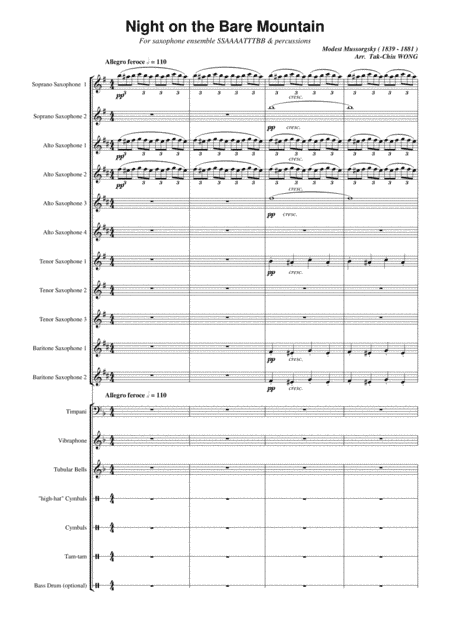 Night on the Bare Mountain arranged for Saxophone Ensemble Score only (arr. Tak Chiu Wong)